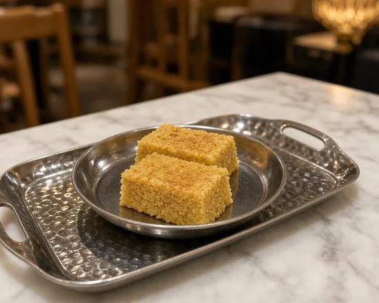 Mysore pak sweet on a steel plate